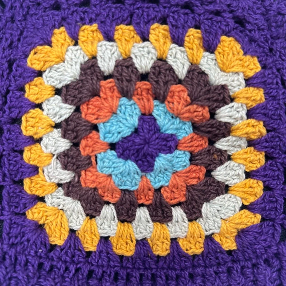 Ganesh Himal Trading Womens Crochet Granny Square Beanie Purple Cotton Nepal‎